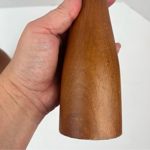 MCM style teak wood 10” pillar candlestick set(2) - Picture 9 of 11